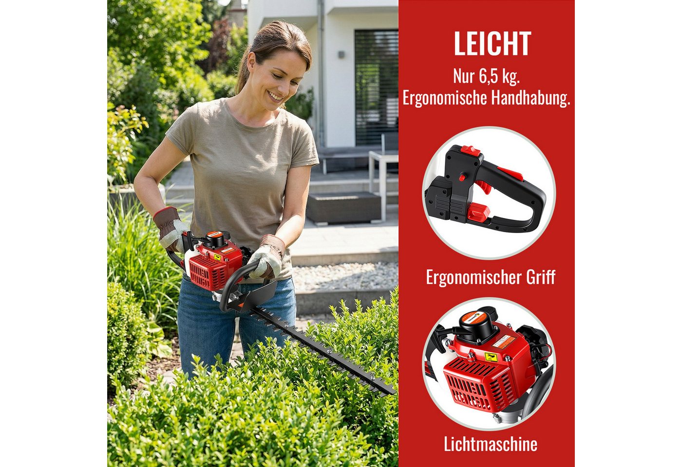 CONENTOOL Benzin-Heckenschere 60 cm Schnittlänge, 22,5 ccm, SK5-Stahl, Vibrationsdämpfung, für Hecken & Sträucher – Bild 4 von 5