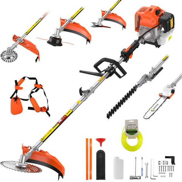 CONENTOOL Benzin-Motorsense 52ccm, 2,5kW Benzin Rasentrimmer, 25.5 cm Arbeitsbreite Messer, 43 cm Arbeitsbreite Faden, 6-in-1 Multifunktions, Rasenmäher, Hecken