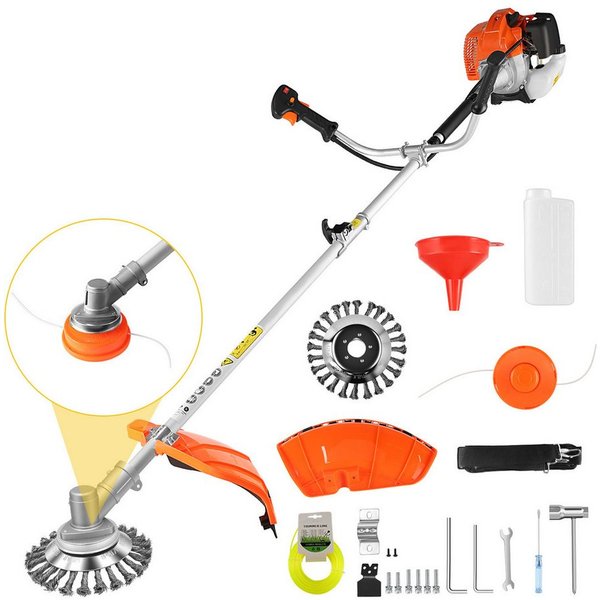 CONENTOOL Benzin-Motorsense Multifunktions Rasentrimmer mit austauschbaren Aufsätzen, 35 cm Arbeitsbreite Faden, 2-in-1 Rasentrimmer mit austauschbarem Fadenkop