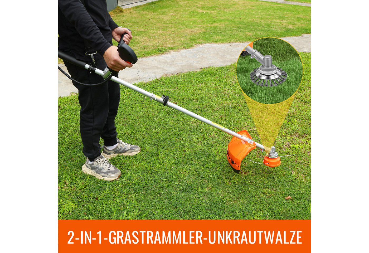 CONENTOOL Benzin-Motorsense Multifunktions Rasentrimmer mit austauschbaren Aufsätzen, 35 cm Arbeitsbreite Faden, 2-in-1 Rasentrimmer mit austauschbarem Fadenkop – Bild 4 von 5