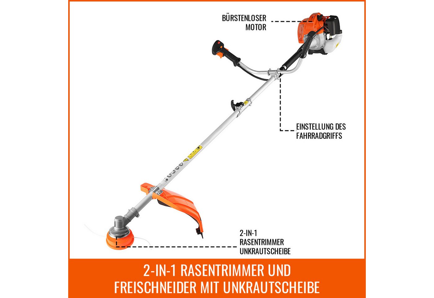 CONENTOOL Benzin-Motorsense Multifunktions Rasentrimmer mit austauschbaren Aufsätzen, 35 cm Arbeitsbreite Faden, 2-in-1 Rasentrimmer mit austauschbarem Fadenkop – Bild 5 von 5
