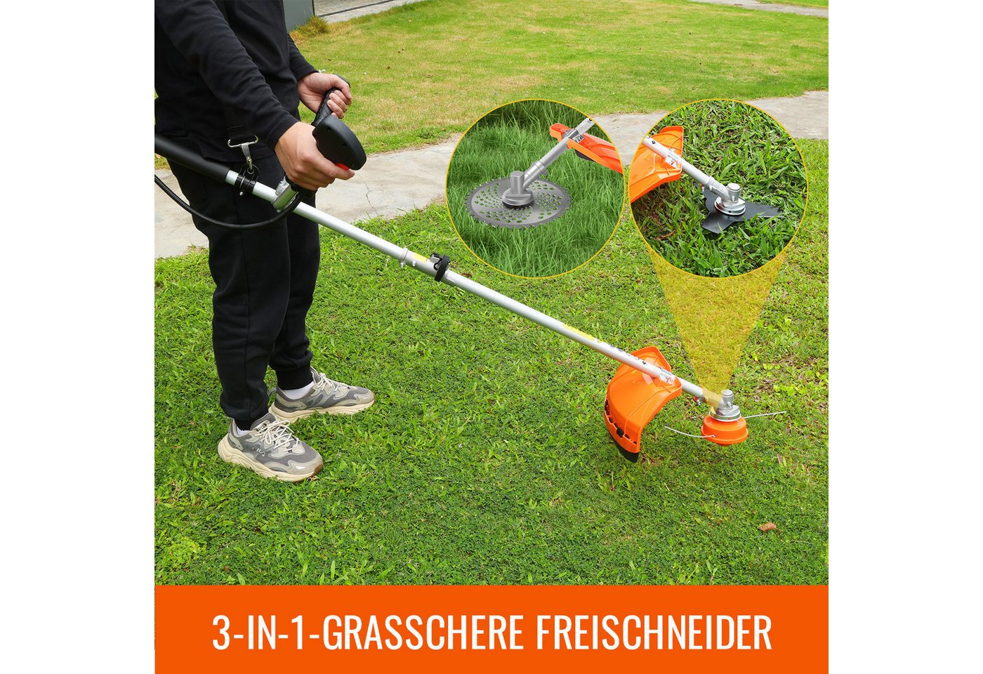 CONENTOOL Benzin-Motorsense Multifunktions Rasentrimmer mit austauschbaren Aufsätzen, 25.5 cm Arbeitsbreite Messer, 35 cm Arbeitsbreite Faden, 3-in-1 Rasentrimm – Bild 2 von 5
