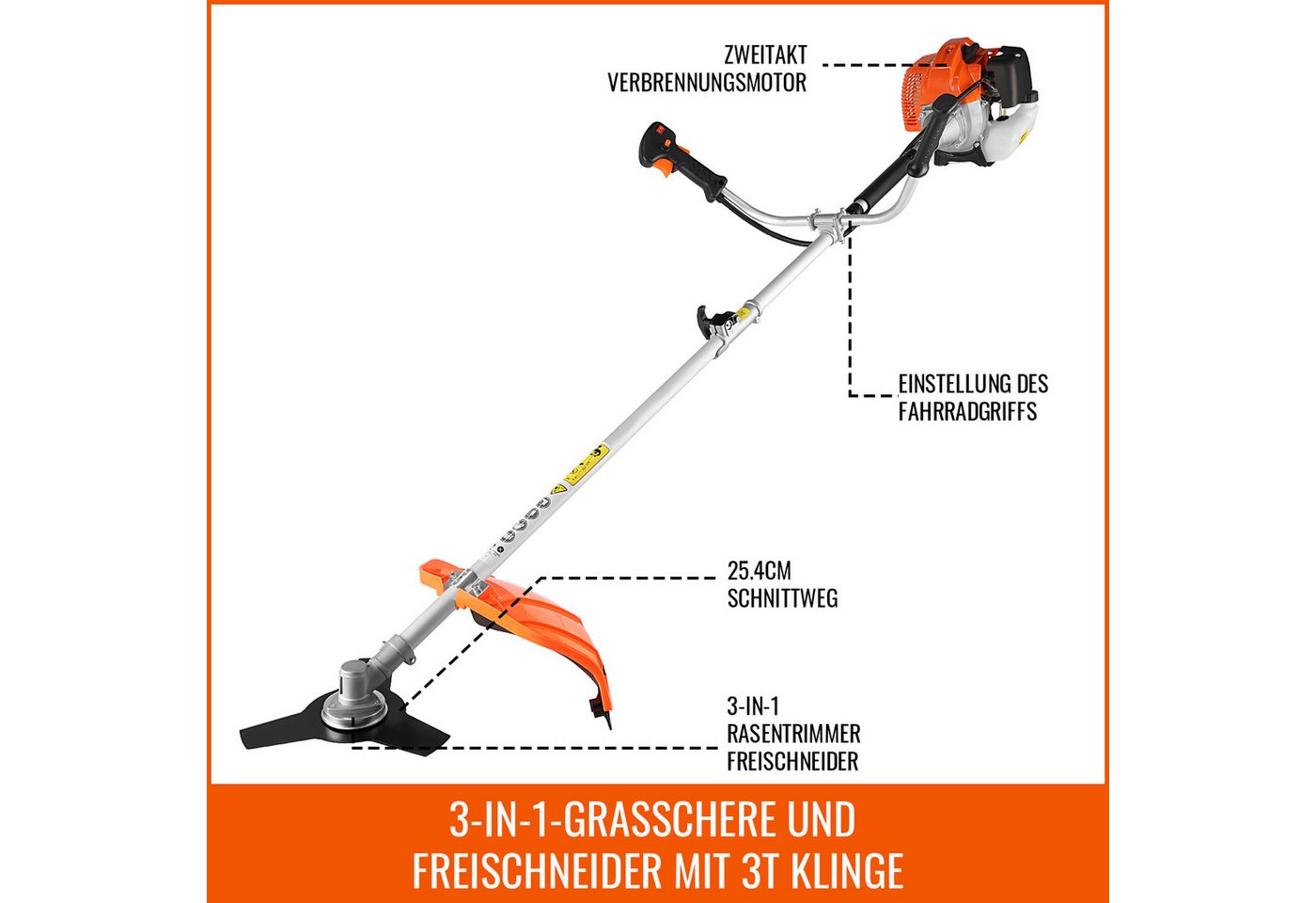 CONENTOOL Benzin-Motorsense Multifunktions Rasentrimmer mit austauschbaren Aufsätzen, 25.5 cm Arbeitsbreite Messer, 35 cm Arbeitsbreite Faden, 3-in-1 Rasentrimm – Bild 3 von 5