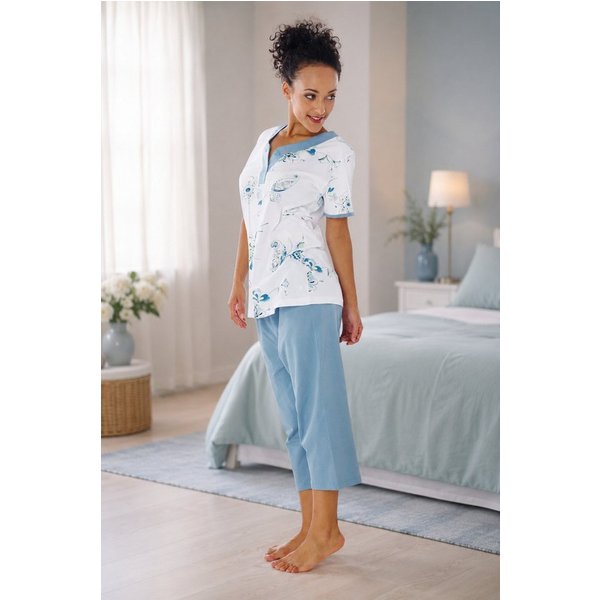 Consult-Tex Capri-Pyjama Damen Capri Pyjama Schlafanzug DF445Capri (Spar-Set, 1 Set) Oberteil mit aufgesetzter Brusttasche