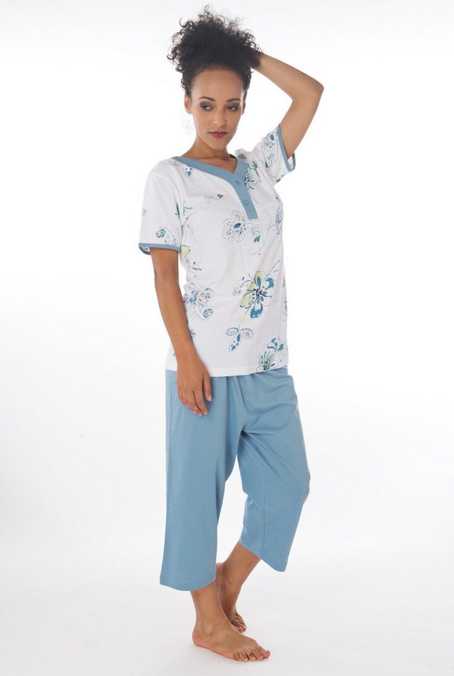 Consult-Tex Capri-Pyjama Damen Capri Pyjama Schlafanzug DF445Capri (Spar-Set, 1 Set) Oberteil mit aufgesetzter Brusttasche – Bild 2 von 3
