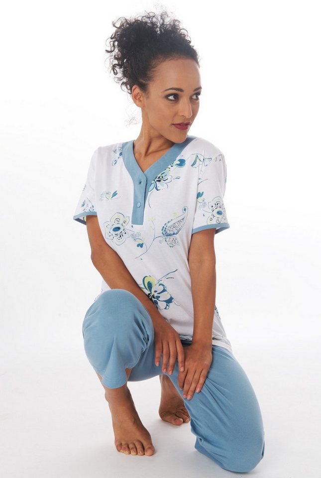 Consult-Tex Capri-Pyjama Damen Capri Pyjama Schlafanzug DF445Capri (Spar-Set, 1 Set) Oberteil mit aufgesetzter Brusttasche – Bild 3 von 3