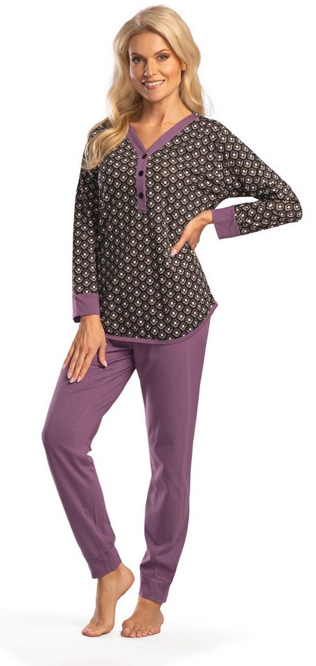 Consult-Tex Pyjama Damen Langarm Pjama, Schlafanzug mit Knopfleiste (Packung, 1 Stück) in langer Form – Bild 3 von 4