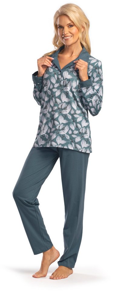 Consult-Tex Pyjama Damen Langarm Pyjama, Schlafanzug mit Reverskragen (Packung, 1 Stück) in langer Form – Bild 3 von 5