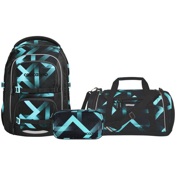 coocazoo Schulranzen Schulrucksack-Set PORTER, Laser Lights 3-teilig (3-teilig), ergonomisch, Körpergröße: 135 - 180 cm, Easy-Grow-System