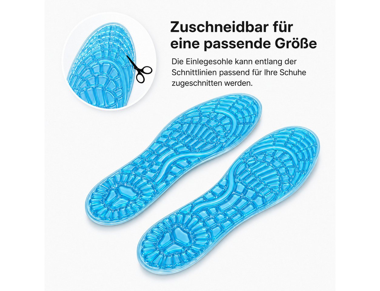 COOL-i ® Einlegesohlen Gel-Einlegesohlen,Silikon-Schuheinlagen mit Fußgewölbestütze, zuschneidbar,Stoßdämpfend, atmungsaktiv & waschbar – Bild 4 von 5