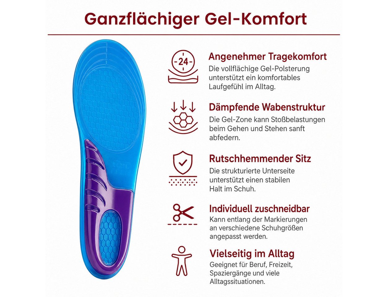COOL-i ® Einlegesohlen Gel-Einlegesohlen – Orthopädisch, stoßdämpfend, weich & bequem, für Ferse, Fersensporn & müde Füße – Unisex & waschbar – Bild 3 von 5