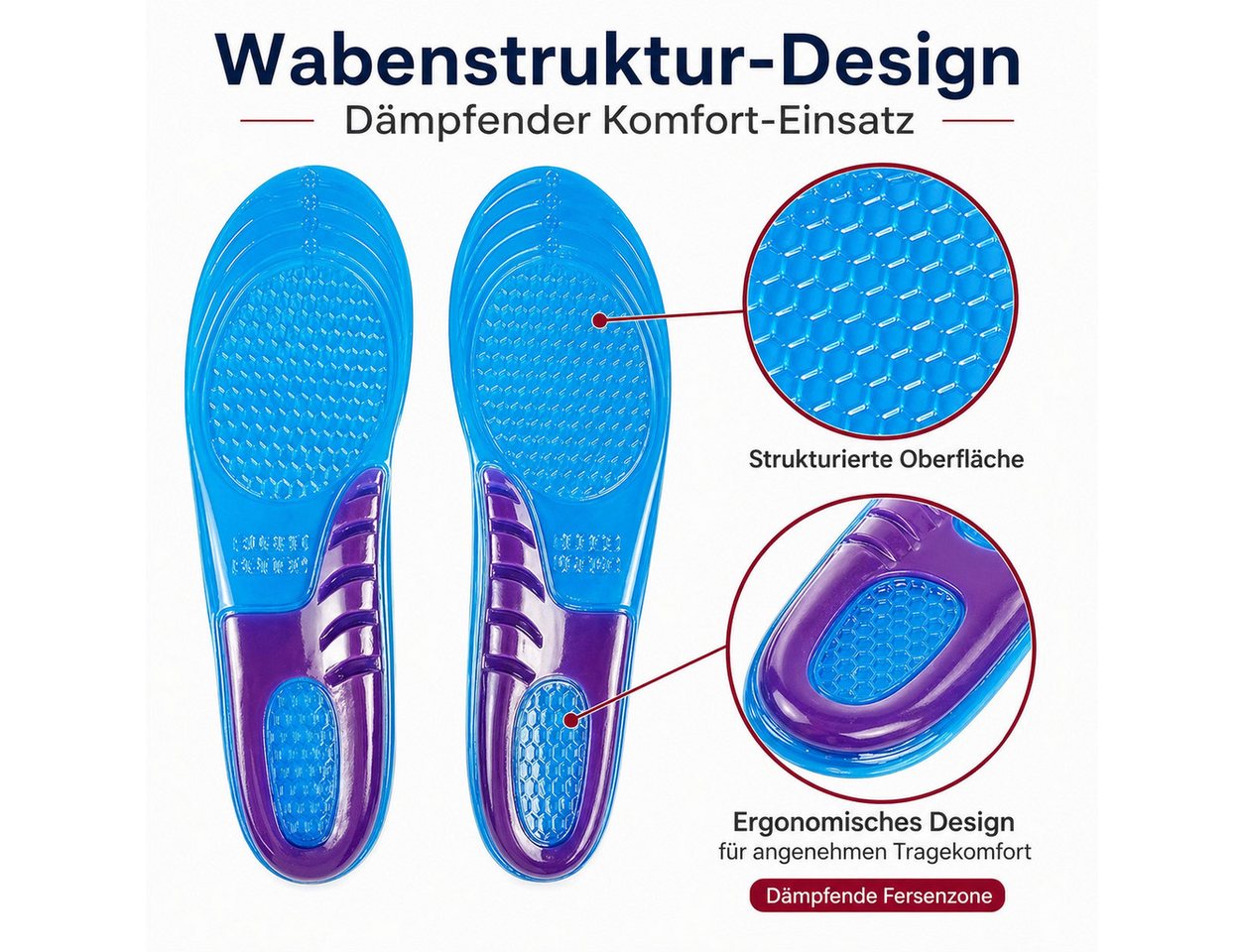 COOL-i ® Einlegesohlen Gel-Einlegesohlen – Orthopädisch, stoßdämpfend, weich & bequem, für Ferse, Fersensporn & müde Füße – Unisex & waschbar – Bild 4 von 5