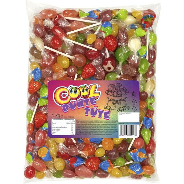 COOL Süßigkeit, Cool Bunte Tüte Zufallsmischung aus Lutschern Bonbons Kaugummis 1000g