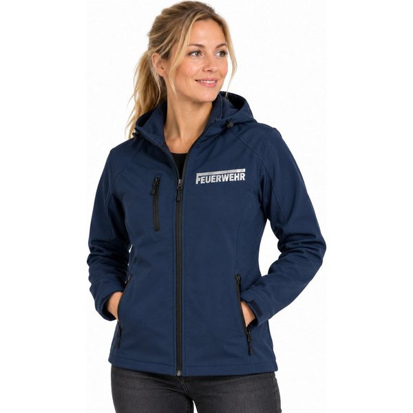 coole-fun-t-shirts Softshelljacke Feuerwehr Softshell-Jacke Damen & Herren Dunkelblau mit Kapuze Softshell Jacke Freiwillige Feuerwehr Jacke mit Kapuze Dunkelbl