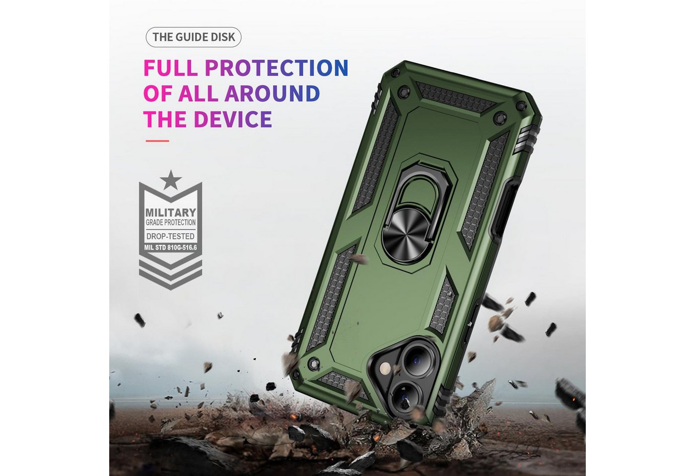 CoolGadget Handyhülle Armor Shield Case für Apple iPhone 16 6,1 Zoll, Outdoor Cover mit Magnet Ringhalterung Handy Hülle für iPhone 16 – Bild 2 von 5