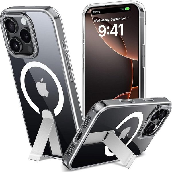 CoolGadget Handyhülle für Apple iPhone 16 Pro 6,3 Zoll, TPU Schutz Hülle Metall Ständer aufklappbar Hülle für Magsafe Zubehör