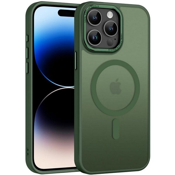 CoolGadget Handyhülle Magnet Hülle für iPhone 14 Pro Max Schutzhülle mit Metall Kamerarahmen 6,7 Zoll, magnetisches Schutzcase Matt Stoßfest kompatibel mit Mags