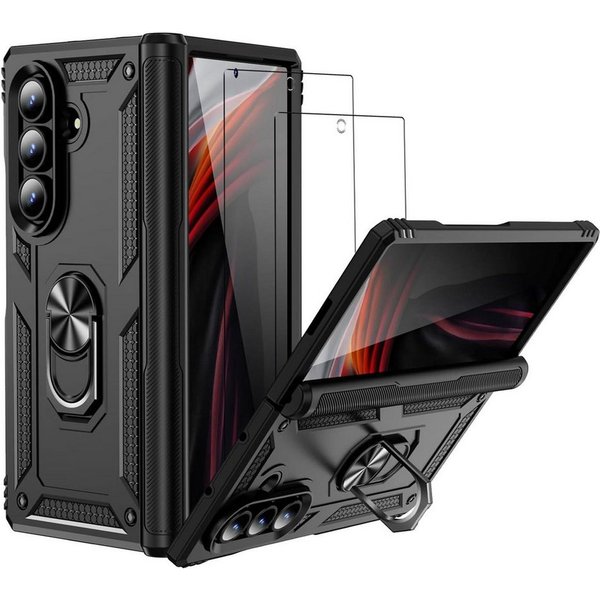 CoolGadget Handyhülle Schwarz als 2in1 Schutz Cover Set für das Samsung Galaxy Z Fold 7 8,0 Zoll / 6,5 Zoll, 2x Glas Display Schutz Folie + 1x TPU Case Hülle fü