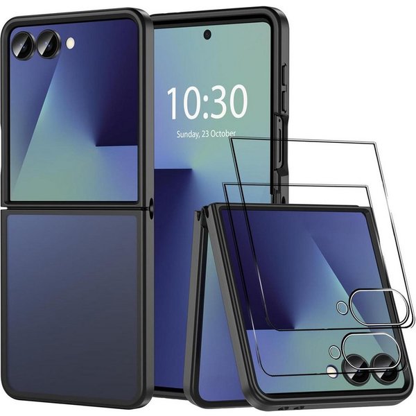CoolGadget Handyhülle Schwarz als 2in1 Schutz Cover Set für das Samsung Galaxy Z Flip 7 6,9 Zoll / 4,1 Zoll, 2x Glas Display Schutz Folie + 1x Hard Case Hülle f