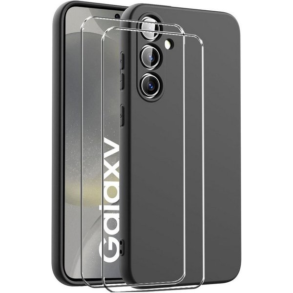 CoolGadget Handyhülle Schwarz als 2in1 Schutz Cover Set für das Samsung Galaxy A15 4G/5G 6,5 Zoll, 2x Glas Display Schutz Folie + 1x TPU Case Hülle für Galaxy A
