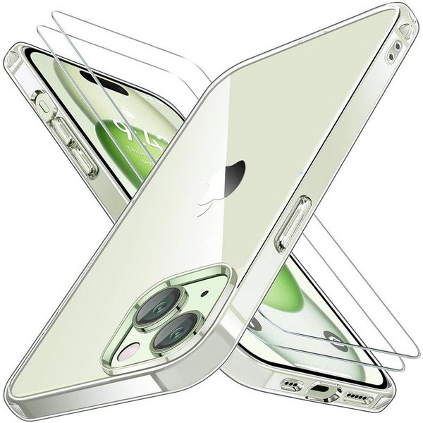 CoolGadget Handyhülle Transparent als 2in1 Schutz Cover Set für das Apple iPhone 13 Pro Max 6,7 Zoll, 2x Glas Display Schutz Folie + 1x TPU Case Hülle für iPhon