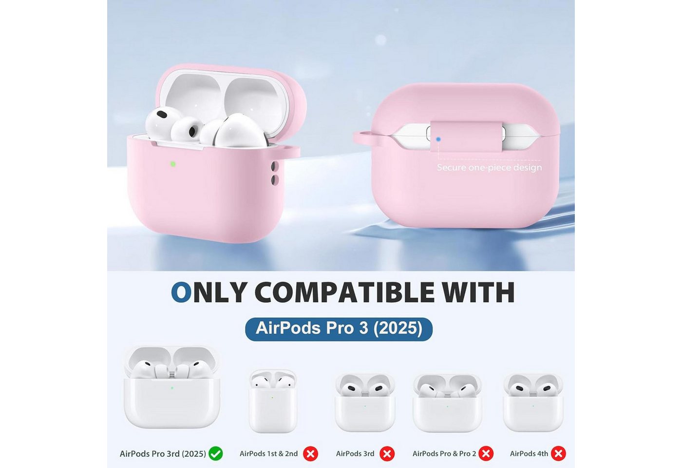 CoolGadget Kopfhörer-Schutzhülle Basic Silikon Hülle für AirPods Pro 3 Schutzhülle mit Karabiner, Soft Touch Case, stoßfest, rutschfest, 360° Schutz, kabellos l – Bild 3 von 5