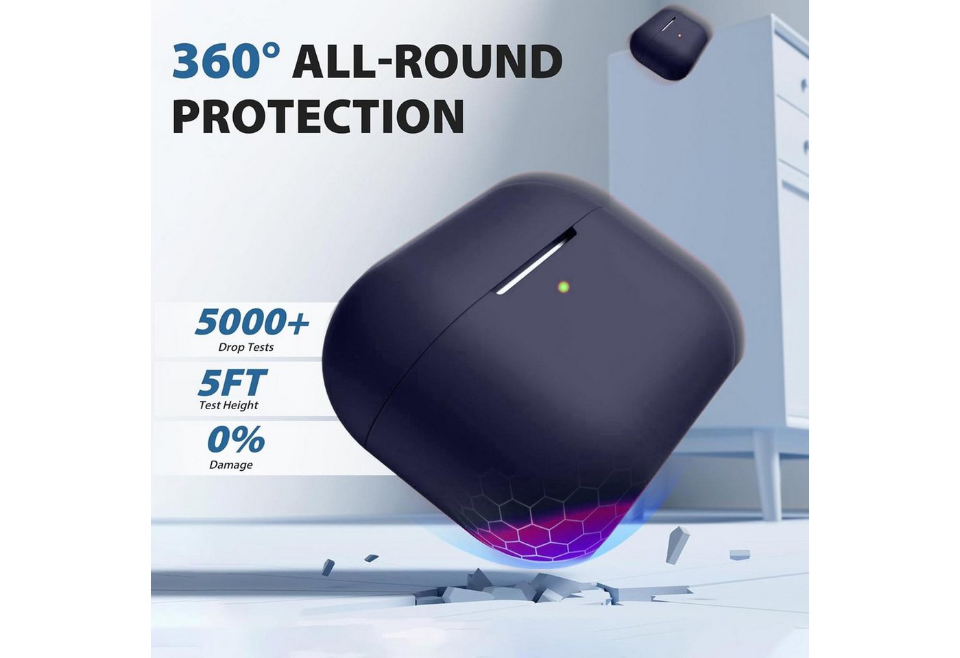 CoolGadget Kopfhörer-Schutzhülle Basic Silikon Hülle für AirPods Pro 3 Schutzhülle mit Karabiner, Soft Touch Case, stoßfest, rutschfest, 360° Schutz, kabellos l – Bild 4 von 5
