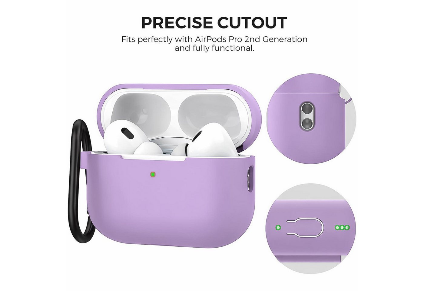 CoolGadget Kopfhörer-Schutzhülle Basic Silikon Hülle für AirPods Pro 2 Schutzhülle mit Karabiner, Soft Touch Case, stoßfest, rutschfest, 360° Schutz, kabellos l – Bild 2 von 5