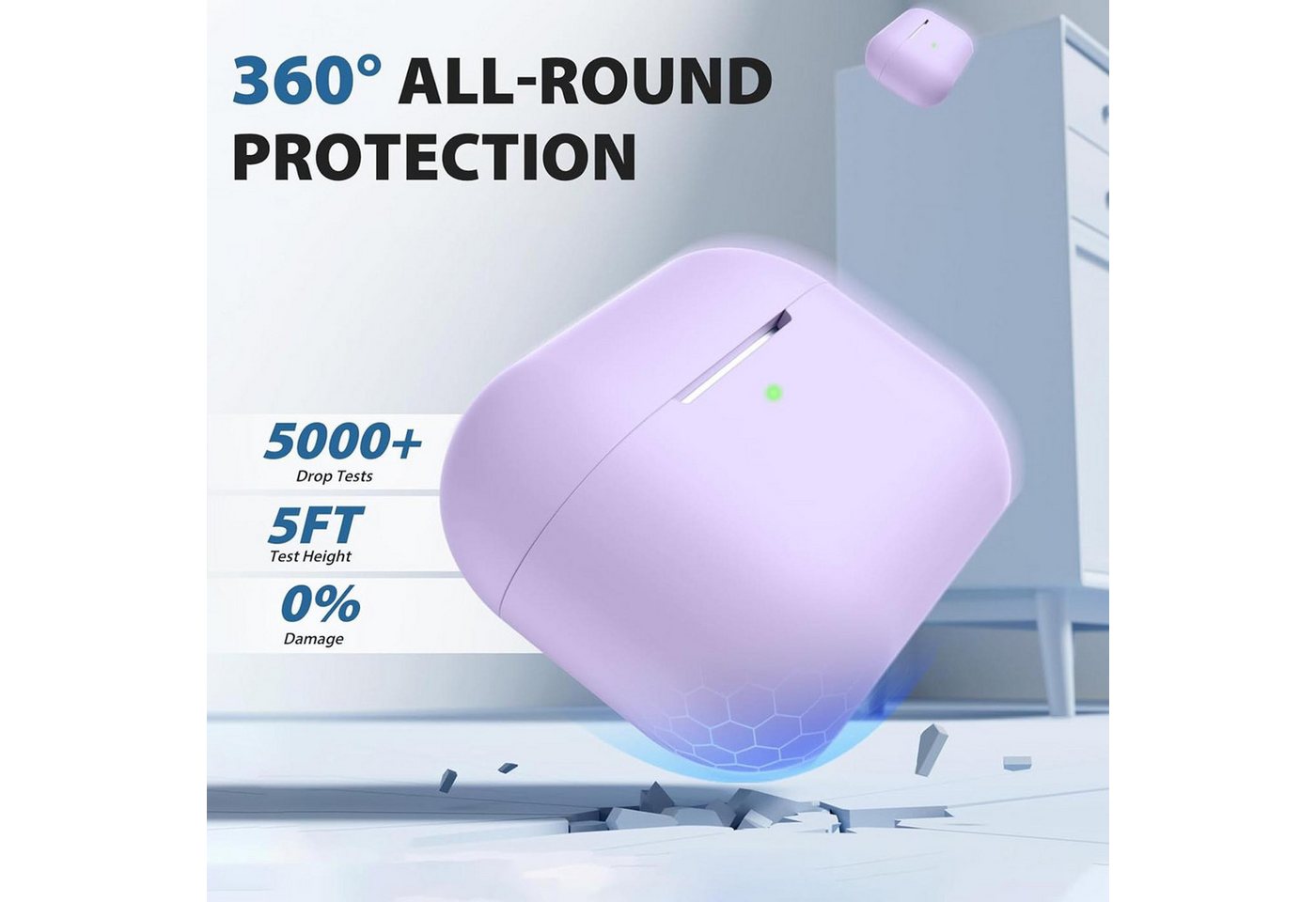 CoolGadget Kopfhörer-Schutzhülle Basic Silikon Hülle für AirPods Pro 2 Schutzhülle mit Karabiner, Soft Touch Case, stoßfest, rutschfest, 360° Schutz, kabellos l – Bild 4 von 5