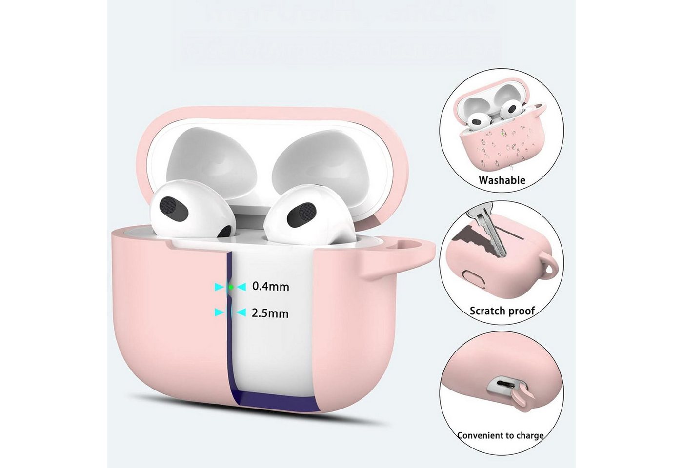 CoolGadget Kopfhörer-Schutzhülle Basic Silikon Hülle für AirPods 3 Schutzhülle mit Karabiner, Soft Touch Case, stoßfest, rutschfest, 360° Schutz, kabellos ladba – Bild 2 von 5