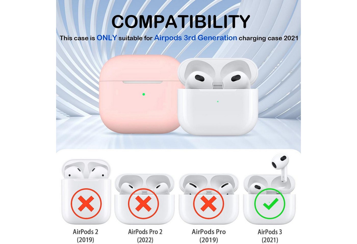 CoolGadget Kopfhörer-Schutzhülle Basic Silikon Hülle für AirPods 3 Schutzhülle mit Karabiner, Soft Touch Case, stoßfest, rutschfest, 360° Schutz, kabellos ladba – Bild 3 von 5