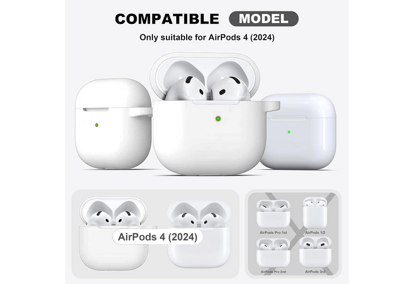 CoolGadget Kopfhörer-Schutzhülle Basic Silikon Hülle für AirPods 5 Schutzhülle mit Karabiner, Soft Touch Case, stoßfest, rutschfest, 360° Schutz, kabellos ladba – Bild 3 von 5