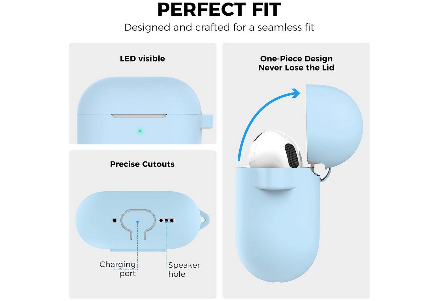 CoolGadget Kopfhörer-Schutzhülle Basic Silikon Hülle für AirPods 5 Schutzhülle mit Karabiner, Soft Touch Case, stoßfest, rutschfest, 360° Schutz, kabellos ladba – Bild 2 von 5