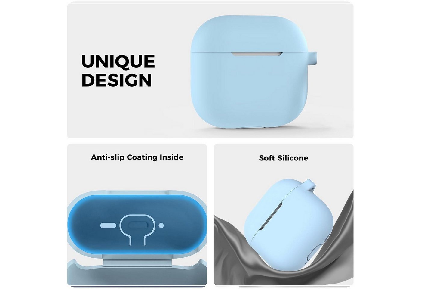 CoolGadget Kopfhörer-Schutzhülle Basic Silikon Hülle für AirPods 5 Schutzhülle mit Karabiner, Soft Touch Case, stoßfest, rutschfest, 360° Schutz, kabellos ladba – Bild 5 von 5
