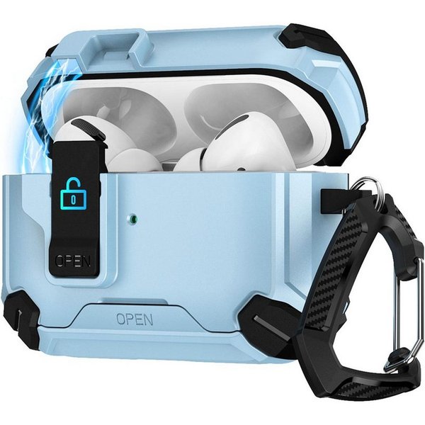 CoolGadget Kopfhörer-Schutzhülle Defender Hülle für Apple AirPods Pro 3 magnetisch mit Karabiner, 360° Full-Body Case Schutzhülle Handy Standfunktion magnetisch