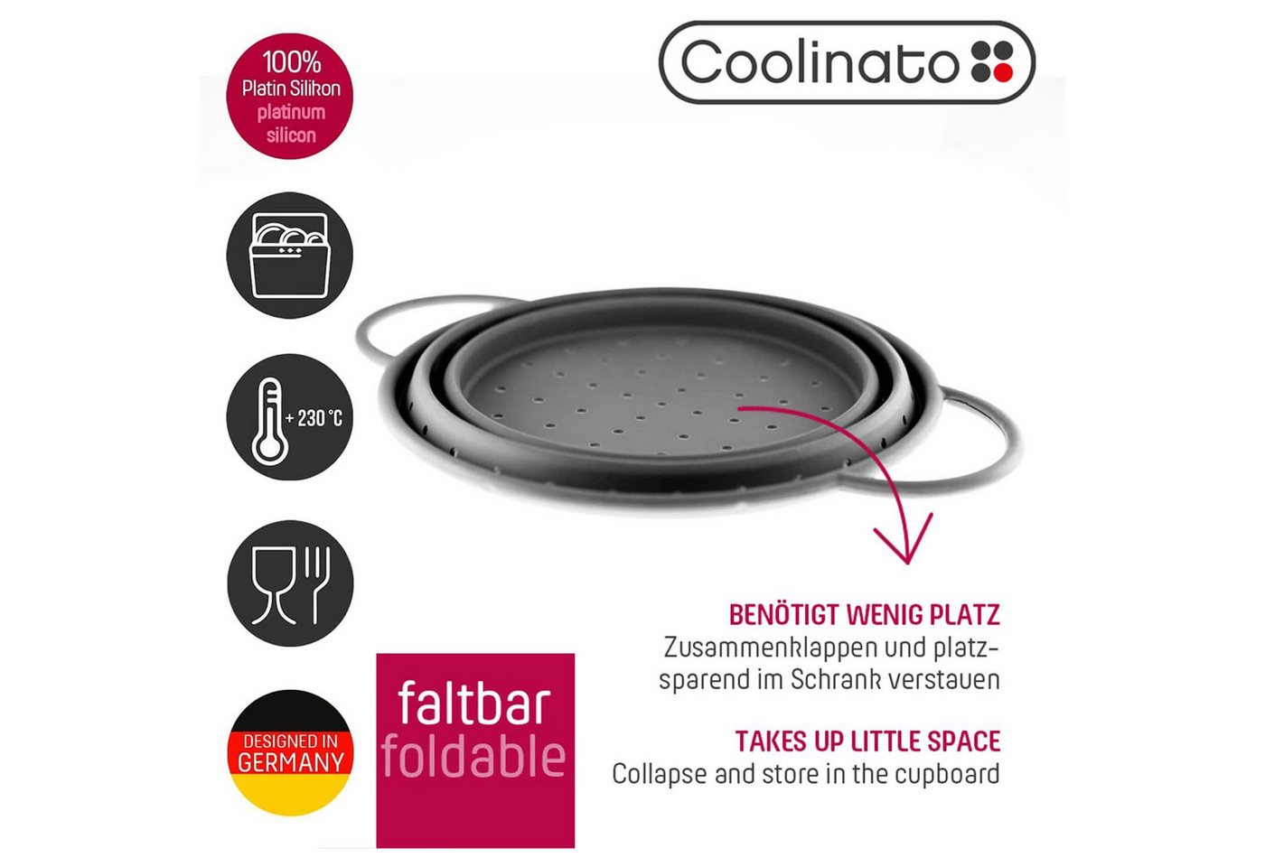 Coolinato Küchensieb 24 cm grau, Silikon – Bild 2 von 5