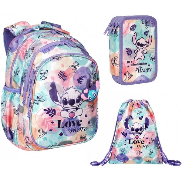 CoolPack Schulrucksack Federmäppchen „Jumper 3“ und Sporttasche für Schuhe Stitch Pastel, 2-Kammer-Rucksack „Jerry“ 19 L Organizer-Tasche