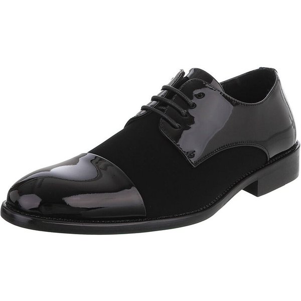 Coolwalk Herrenschuh Derby glänzend Schnürung elegant Freizeit Schnürschuh (91977178) Blockabsatz Business-Schuhe in Schwarz