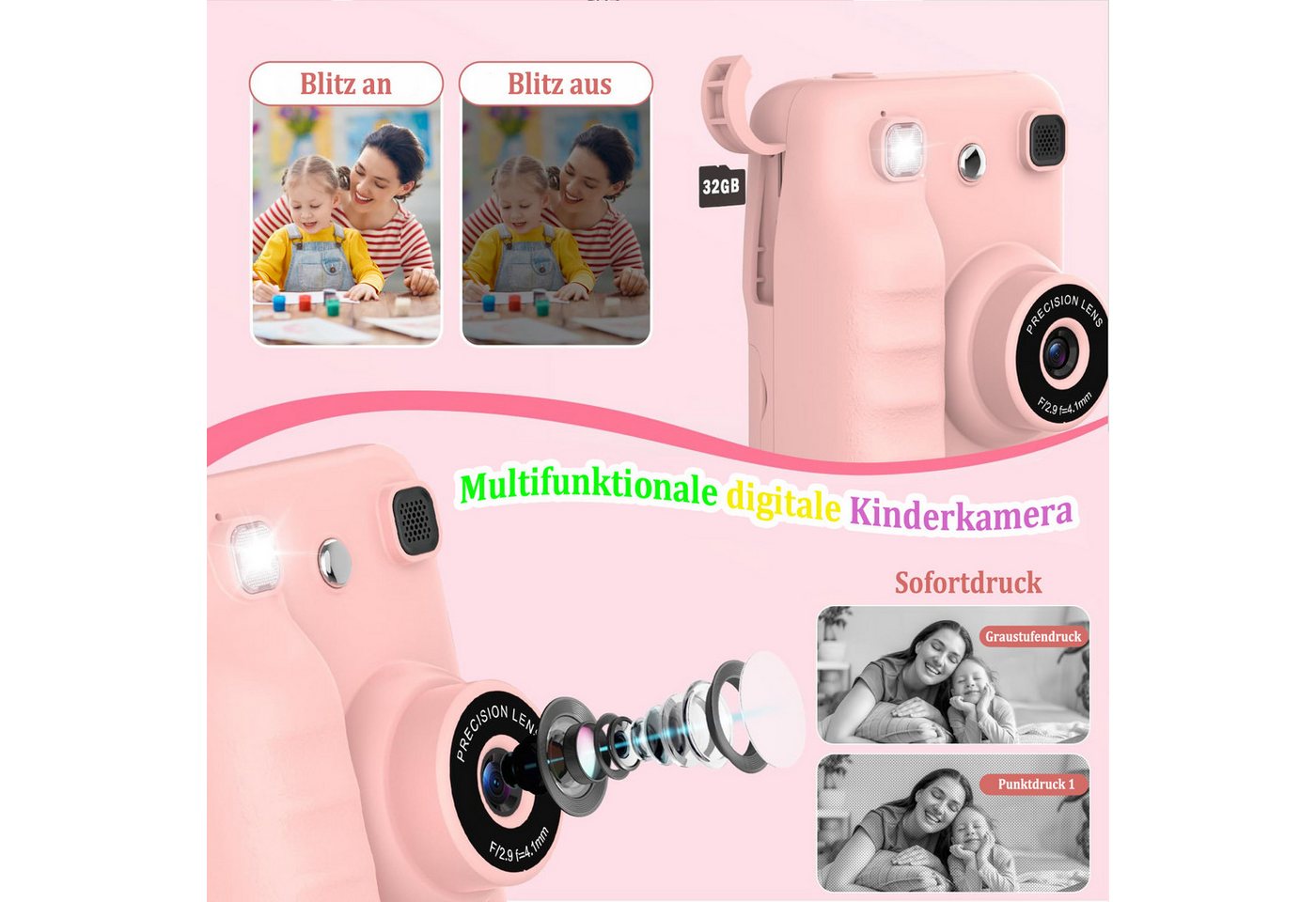Coonoor 1080P Kinder-Digitalkamera, 2,4-Zoll-Kinderkamera Kinderkamera (Digitalkamera-Spielzeug, 32-GB-Karte) – Bild 4 von 5
