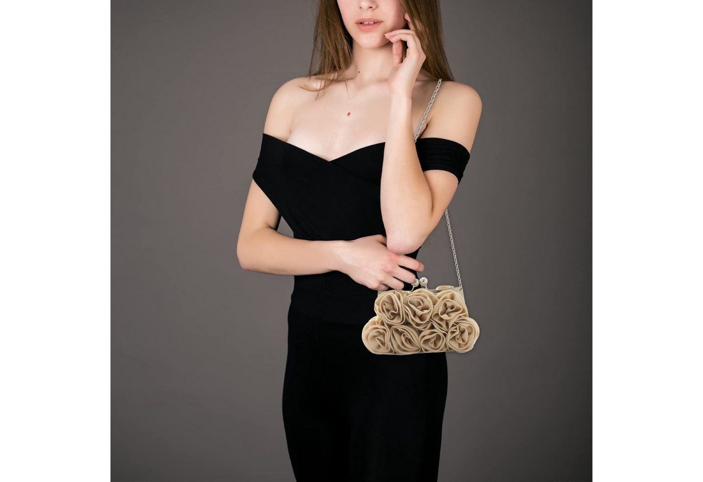Coonoor Abendtasche Abend-Clutch für Damen, florales Satin, kleine Geldbörsen, mit abnehmbarem Riemen für Hochzeit, Party, Abschlussball – Bild 4 von 5