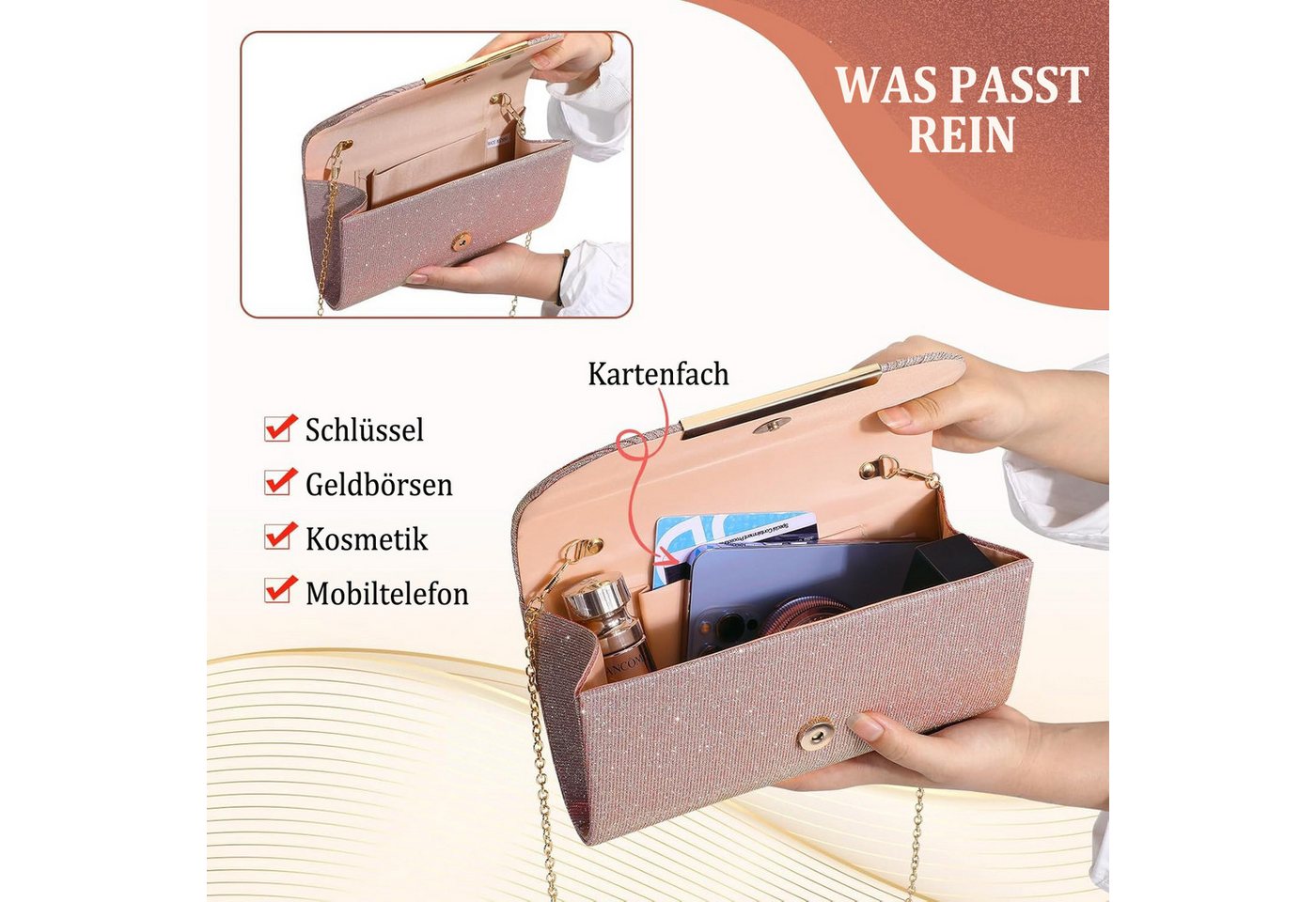Coonoor Abendtasche Damen-Abendtasche, glänzende Handtasche, Brautabendtasche, ideal für Hochzeiten, Bälle und Partys – Bild 4 von 5