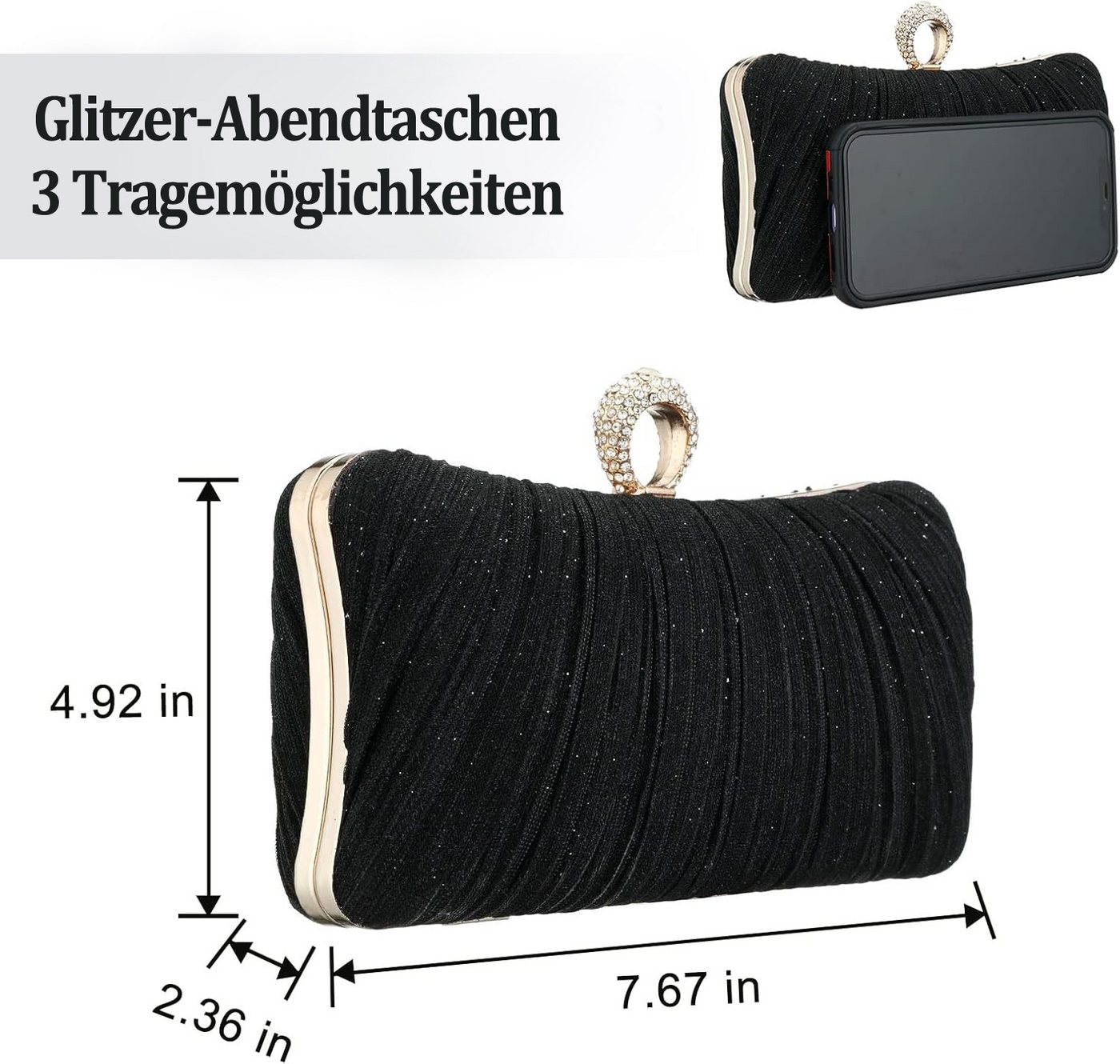 Coonoor Abendtasche Damen Abendtasche, Hochzeits-Party Clutch, Faltende Abendtasche, Klassische Handtasche – Bild 3 von 5