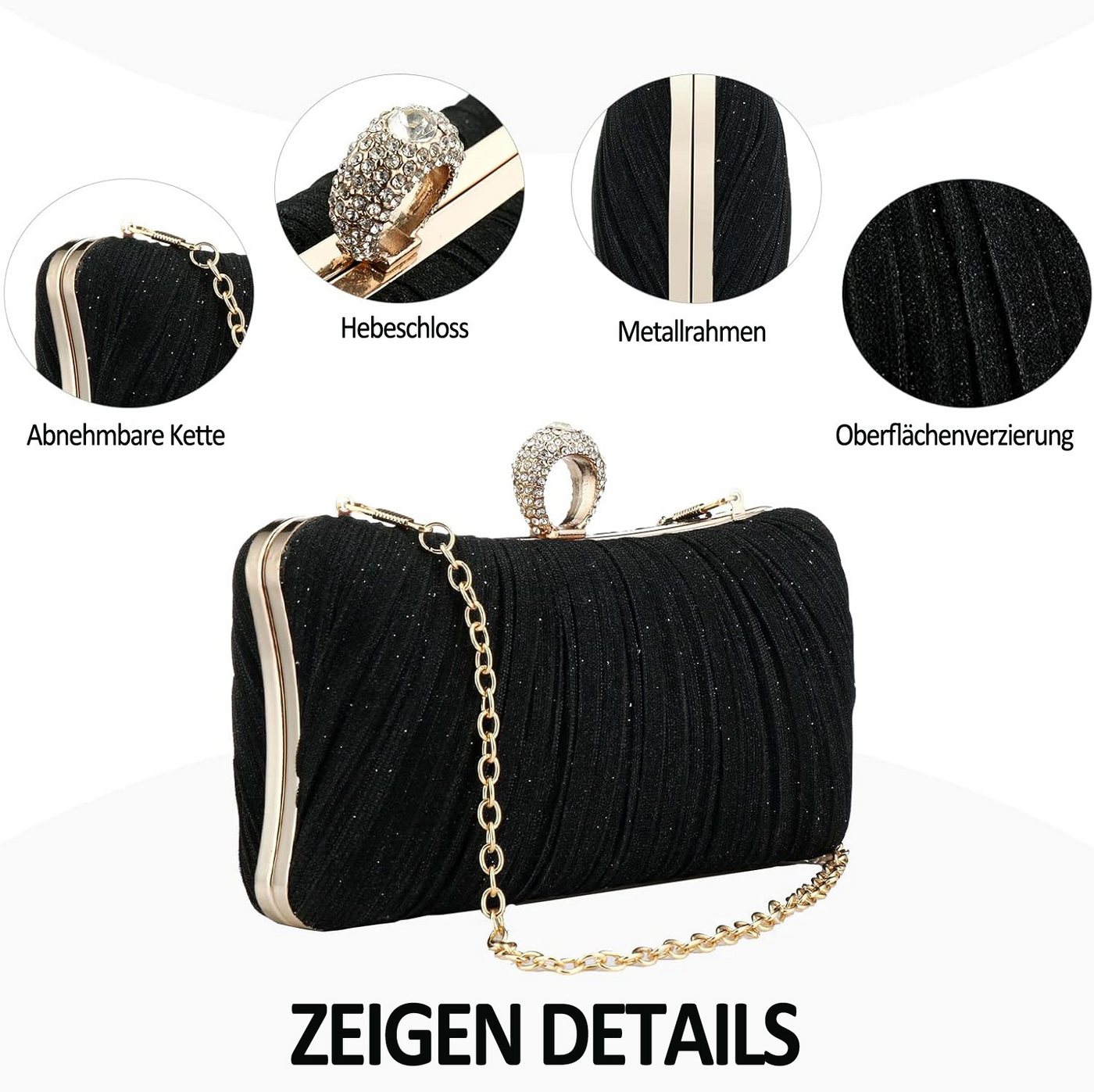 Coonoor Abendtasche Damen Abendtasche, Hochzeits-Party Clutch, Faltende Abendtasche, Klassische Handtasche – Bild 4 von 5