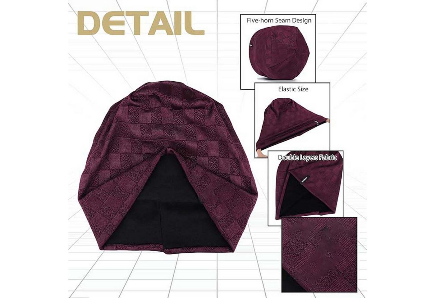 Coonoor Beanie Dünne und Leichte Jacquard Jersey Beanies Chemo Kopfbedeckung Mützen – Bild 3 von 5