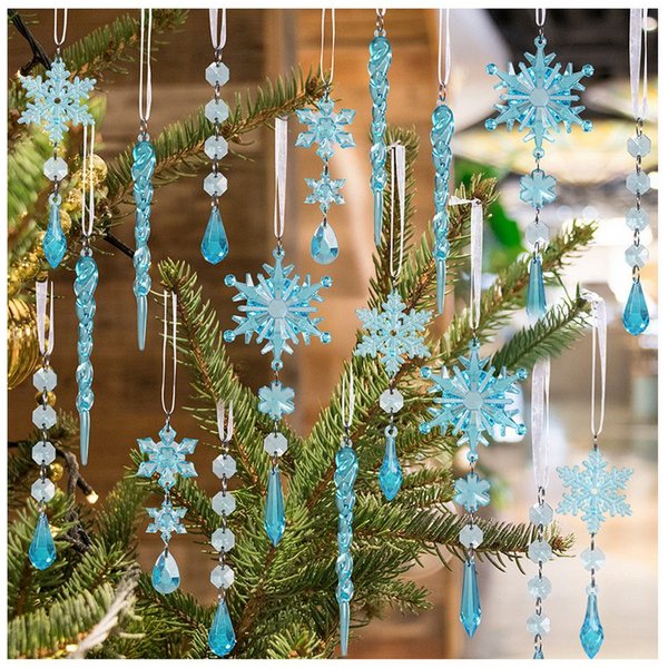 Coonoor Christbaumschmuck Acryl Schneeflocken Eiszapfen Tropfen Hängedekoration (18-tlg), Ornamente für Weihnachtsbaum Winterfest und Party Deko