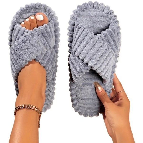 Coonoor Damen Hausschuhe Wohnschuhe, offener Zehen, Querriemen-Schleife Plüsch Hausschuhe rutschfeste Sohle. Bequeme Trend-Slide als stylisches Geschenk