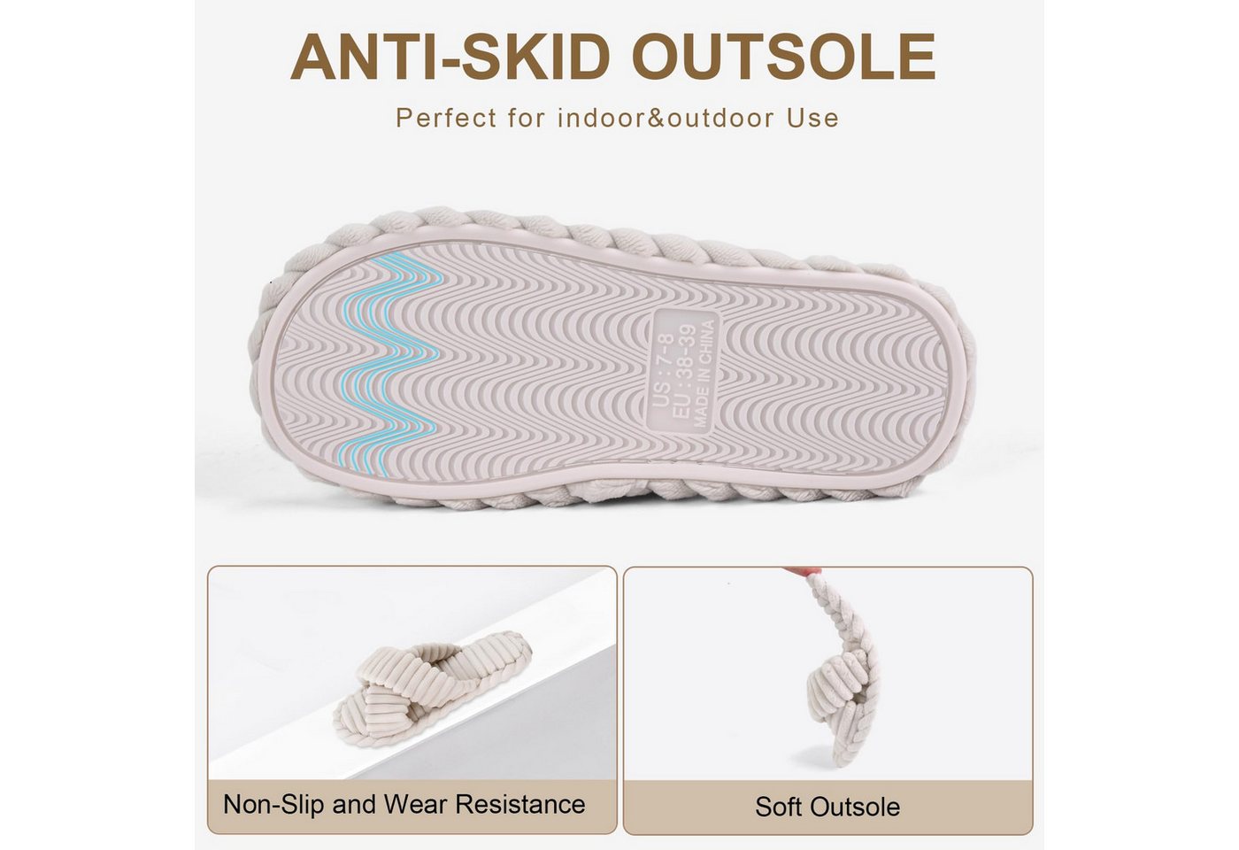 Coonoor Damen Hausschuhe Wohnschuhe, offener Zehen, Querriemen-Schleife Plüsch Hausschuhe rutschfeste Sohle. Bequeme Trend-Slide als stylisches Geschenk – Bild 3 von 5