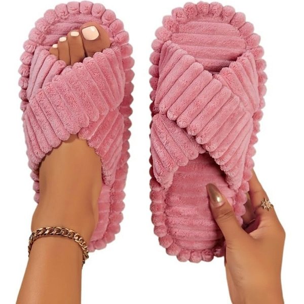 Coonoor Damen Hausschuhe Wohnschuhe, offener Zehen, Querriemen-Schleife Plüsch Hausschuhe rutschfeste Sohle. Bequeme Trend-Slide als stylisches Geschenk