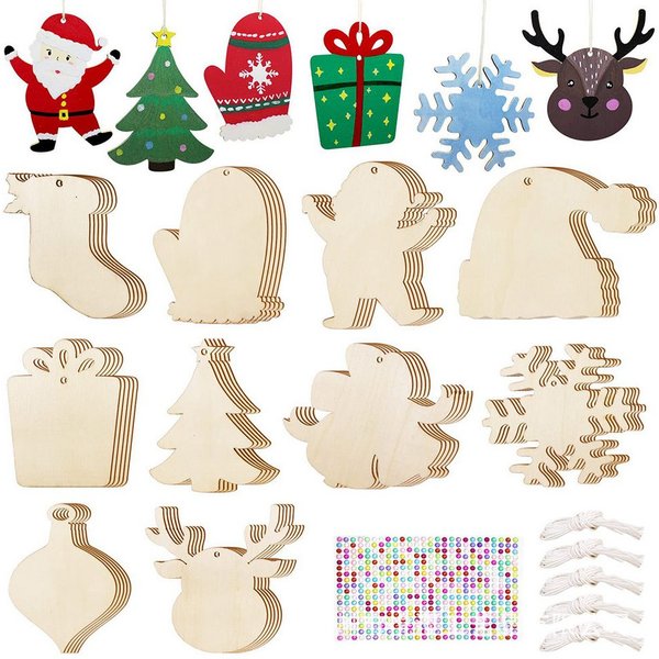 Coonoor Dekohänger Baumbehang 45pcs Weihnachten Kunst und Handwerk Kits (45 St., für Kinder Kleinkinder Erwachsene DIY malen Sie Ihre eigenen), hölzerne Weihnac