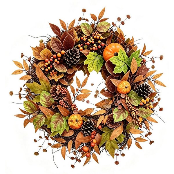 Coonoor Dekokranz 45/55 cm Herbstkranz, Herbstfarben Kürbis Beeren Kranz, Erntedankkranz, Halloween Herbstfarben Kranz
